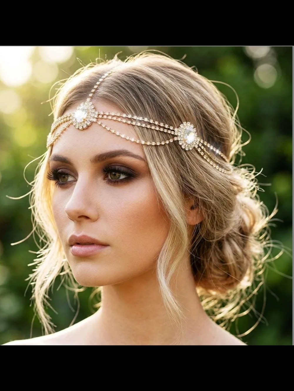 Gold Crystal Boho Bridal Headchain - Elegant Gold Hair Accessory